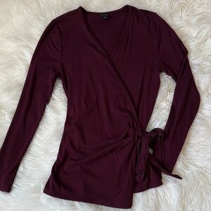Ann Taylor XS Burgundy Ribbed Wrap Tie Top